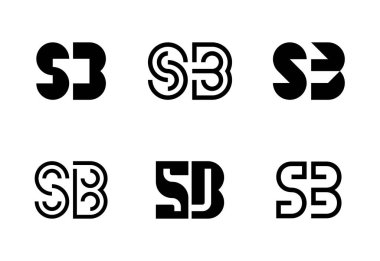 Bir dizi SB logosu. Harfli soyut logo koleksiyonu. Geometrik soyut logolar