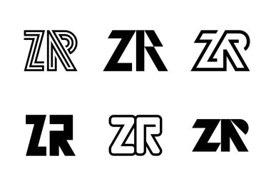 Bir dizi ZR logosu. Harfli soyut logo koleksiyonu. Geometrik soyut logolar