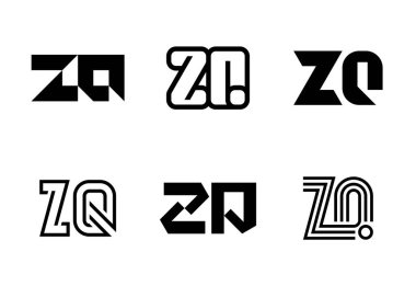 Bir dizi ZQ logosu. Harfli soyut logo koleksiyonu. Geometrik soyut logolar