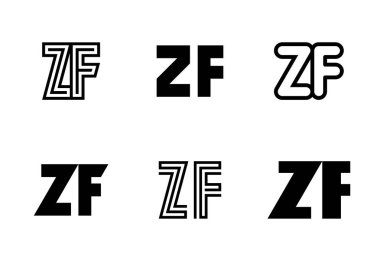 Bir dizi ZF logosu. Harfli soyut logo koleksiyonu. Geometrik soyut logolar
