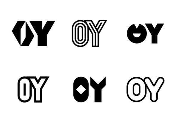一套字母Oy标志 带有字母的抽象标识集合 几何抽象标识 — 图库矢量图片