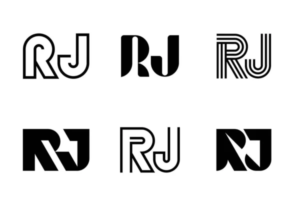 Rjロゴのセット 文字による抽象的なロゴコレクション 幾何学的な抽象的なロゴ — ストックベクタ