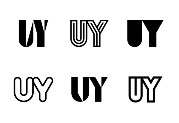 一套字母Uy标志 带有字母的抽象标识集合 几何抽象标识 — 图库矢量图片