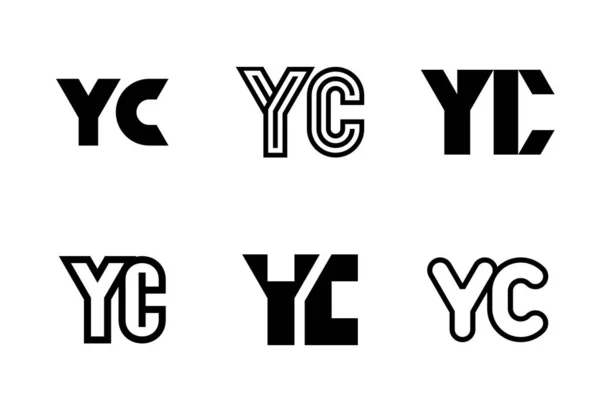 一套字母Yc标志 带有字母的抽象标识集合 几何抽象标识 — 图库矢量图片