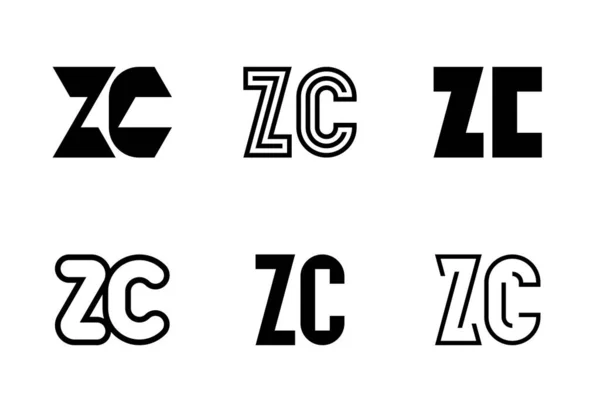 一组字母Zc标志 带有字母的抽象标识集合 几何抽象标识 — 图库矢量图片