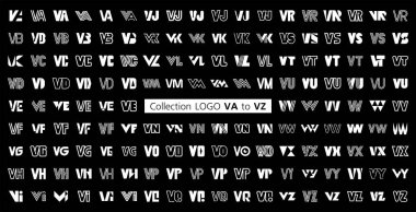 Logo VA 'dan VZ' ye. Harfli soyut logo koleksiyonu. Geometrik soyut logolar