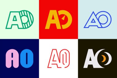 Mektup AO logoları. Harfli soyut logo koleksiyonu. Geometrik soyut logolar