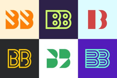 Bir dizi BB logosu. Harfli soyut logo koleksiyonu. Geometrik soyut logolar