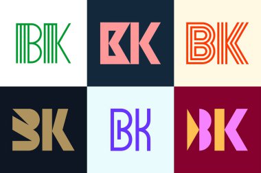 Bir dizi BK logosu. Harfli soyut logo koleksiyonu. Geometrik soyut logolar