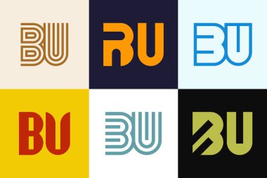B.U logoları seti. Harfli soyut logo koleksiyonu. Geometrik soyut logolar
