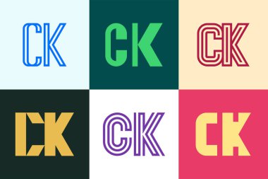 CK harfi logoları. Harfli soyut logo koleksiyonu. Geometrik soyut logolar