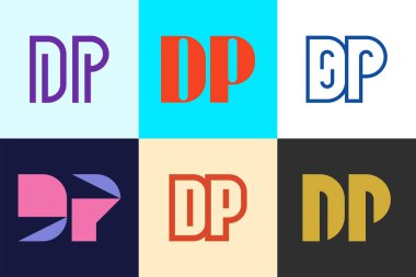 Bir dizi DP logosu. Harfli soyut logo koleksiyonu. Geometrik soyut logolar