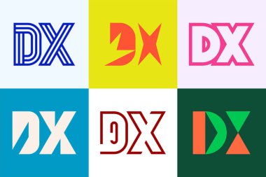 Bir dizi DX logosu. Harfli soyut logo koleksiyonu. Geometrik soyut logolar