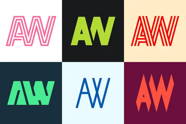 一套Aw标志的字母 带有字母的抽象标识集合 几何抽象标识 — 图库矢量图片