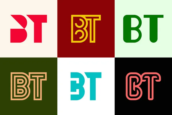 一套字母Bt标志 带有字母的抽象标识集合 几何抽象标识 — 图库矢量图片