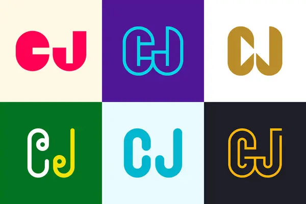 Cjロゴのセット 文字による抽象的なロゴコレクション 幾何学的な抽象的なロゴ — ストックベクタ