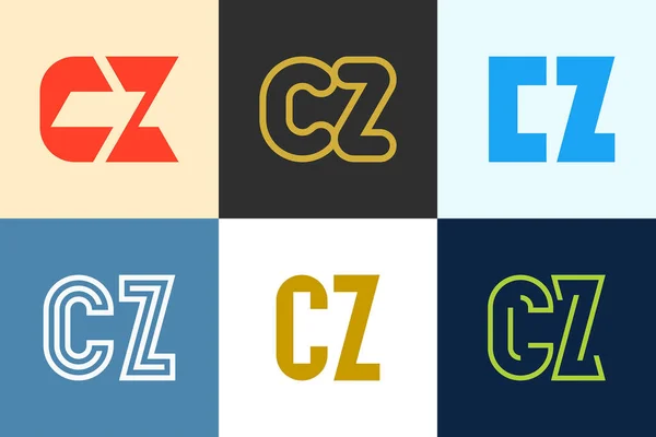 一组字母Cz标志 带有字母的抽象标识集合 几何抽象标识 — 图库矢量图片
