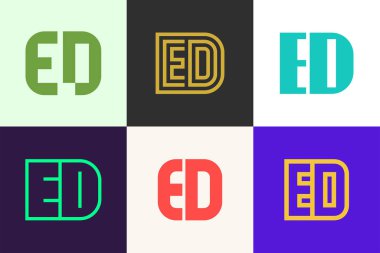 Bir dizi D harfi logosu. Harfli soyut logo koleksiyonu. Geometrik soyut logolar