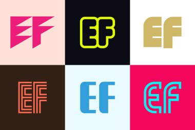 Bir dizi EF logosu. Harfli soyut logo koleksiyonu. Geometrik soyut logolar