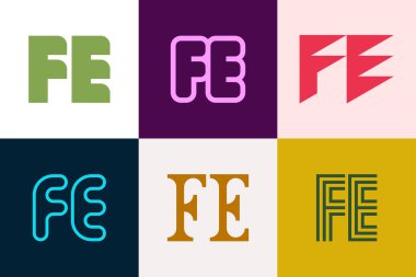 FE harfi logoları. Harfli soyut logo koleksiyonu. Geometrik soyut logolar
