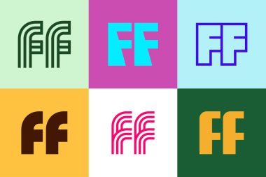 FF logoları seti. Harfli soyut logo koleksiyonu. Geometrik soyut logolar