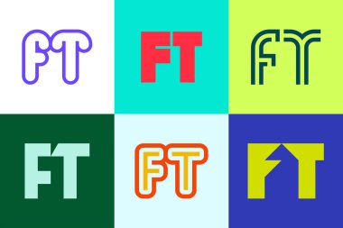 FT logoları seti. Harfli soyut logo koleksiyonu. Geometrik soyut logolar
