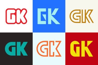 Bir set GK logosu. Harfli soyut logo koleksiyonu. Geometrik soyut logolar