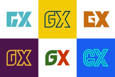 GX logoları seti. Harfli soyut logo koleksiyonu. Geometrik soyut logolar