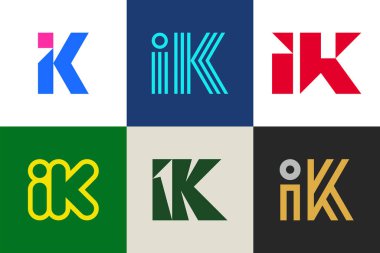 K harfi logoları. Harfli soyut logo koleksiyonu. Geometrik soyut logolar