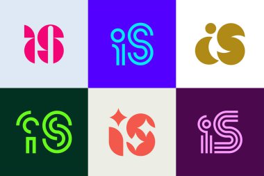 Harf kümesi logodur. Harfli soyut logo koleksiyonu. Geometrik soyut logolar