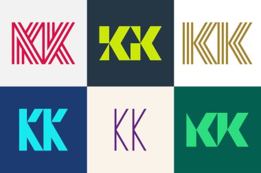 KK harflerinin logoları. Harfli soyut logo koleksiyonu. Geometrik soyut logolar