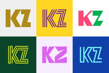 KZ logoları seti. Harfli soyut logo koleksiyonu. Geometrik soyut logolar
