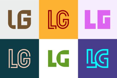 LG logoları seti. Harfli soyut logo koleksiyonu. Geometrik soyut logolar