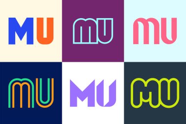 Harf MU logoları. Harfli soyut logo koleksiyonu. Geometrik soyut logolar