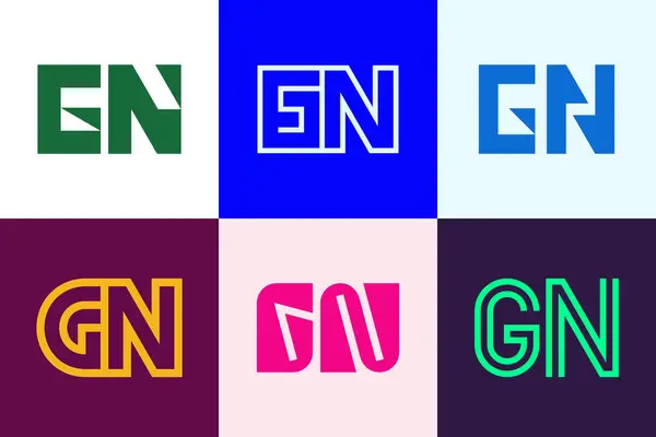 Gnロゴのセット 文字による抽象的なロゴコレクション 幾何学的な抽象的なロゴ — ストックベクタ
