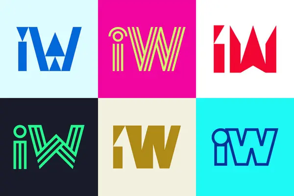 一套字母Iw标志 带有字母的抽象标识集合 几何抽象标识 — 图库矢量图片