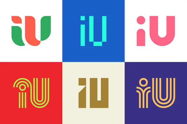 一组字母Iu标志 带有字母的抽象标识集合 几何抽象标识 — 图库矢量图片