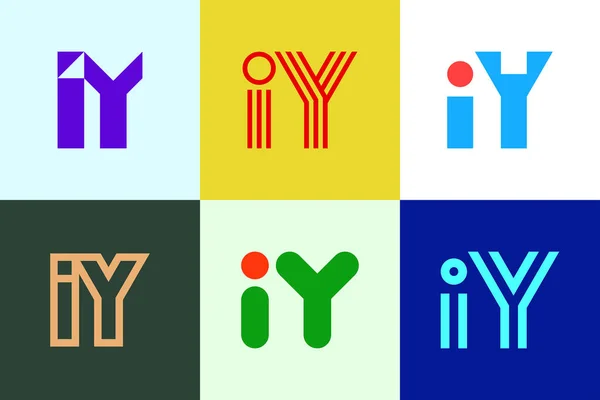 Iyロゴのセット 文字による抽象的なロゴコレクション 幾何学的な抽象的なロゴ — ストックベクタ