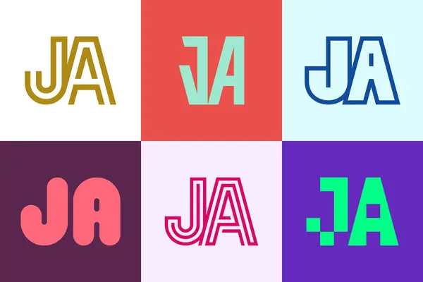Jaロゴのセット 文字による抽象的なロゴコレクション 幾何学的な抽象的なロゴ — ストックベクタ