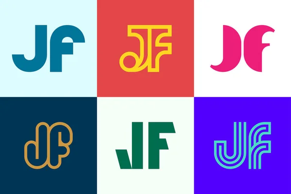 Jfロゴのセット 文字による抽象的なロゴコレクション 幾何学的な抽象的なロゴ — ストックベクタ