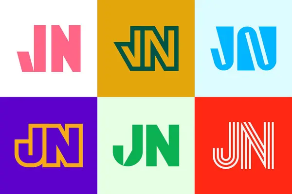 Jnロゴのセット 文字による抽象的なロゴコレクション 幾何学的な抽象的なロゴ — ストックベクタ