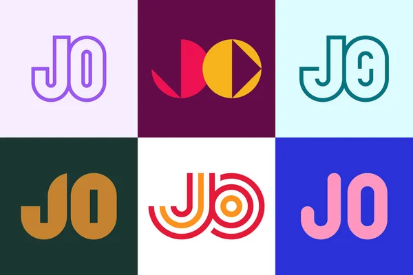 一组字母Jo标志 带有字母的抽象标识集合 几何抽象标识 — 图库矢量图片