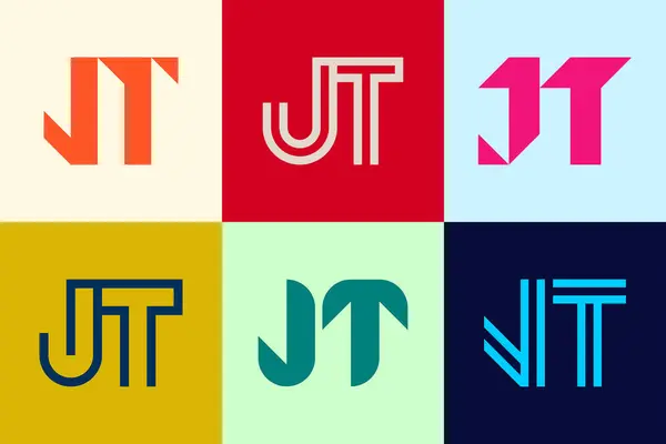 Jtロゴのセット 文字による抽象的なロゴコレクション 幾何学的な抽象的なロゴ — ストックベクタ