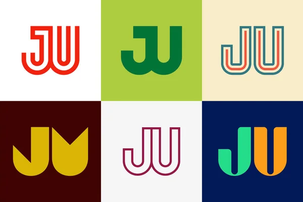 Juロゴのセット 文字による抽象的なロゴコレクション 幾何学的な抽象的なロゴ — ストックベクタ