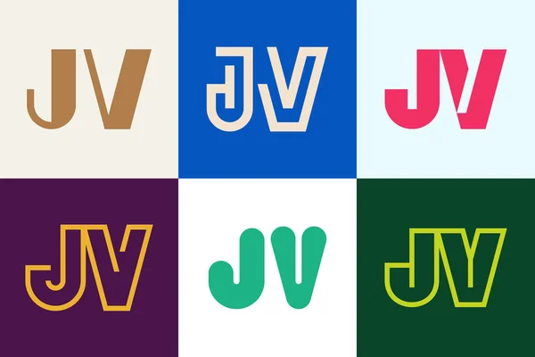 Jvロゴのセット 文字による抽象的なロゴコレクション 幾何学的な抽象的なロゴ — ストックベクタ