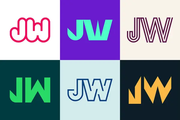 一组字母Jw标志 带有字母的抽象标识集合 几何抽象标识 — 图库矢量图片