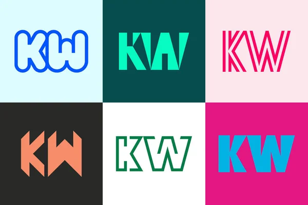 一套字母Kw标志 带有字母的抽象标识集合 几何抽象标识 — 图库矢量图片