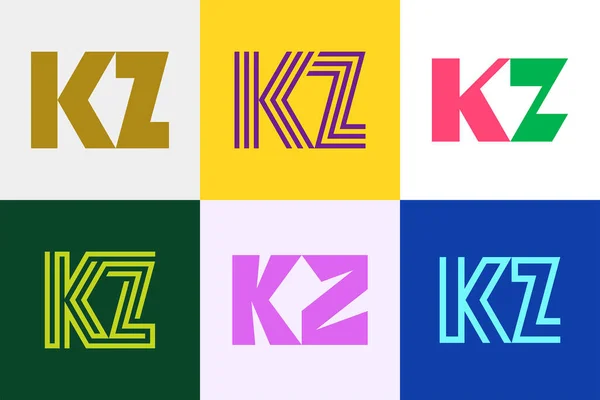 一套字母Kz标志 带有字母的抽象标识集合 几何抽象标识 — 图库矢量图片
