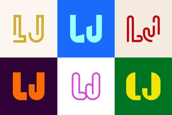 一组字母Lj标志 带有字母的抽象标识集合 几何抽象标识 — 图库矢量图片