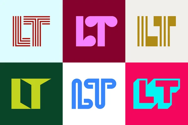 一套Lt标志字母 带有字母的抽象标识集合 几何抽象标识 — 图库矢量图片